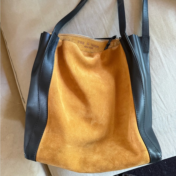 Rag Bone large passenger Tote cognac suede and black leather